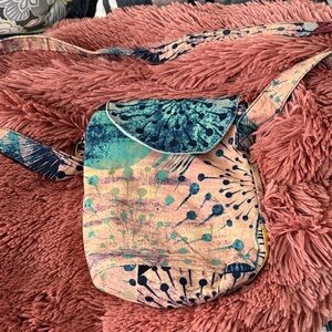 Floral Pattern Crossbody Bag in Blue and Beige